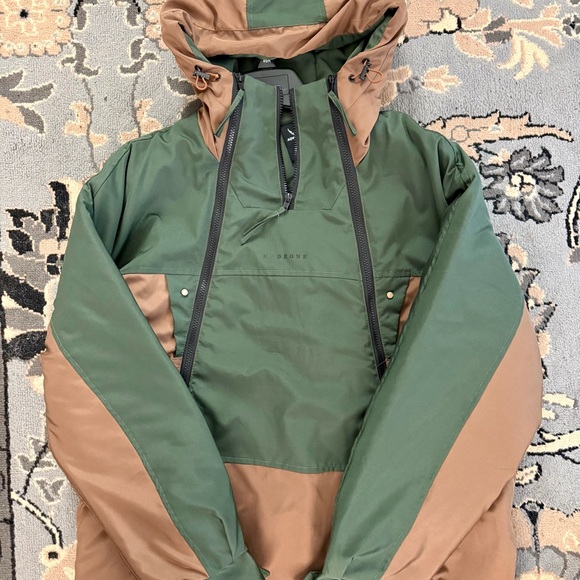 AOWOFS Other - AOWOFS Insulated Anorak Jacket Mens Green Brown Hooded Pullover Ski Snowboard